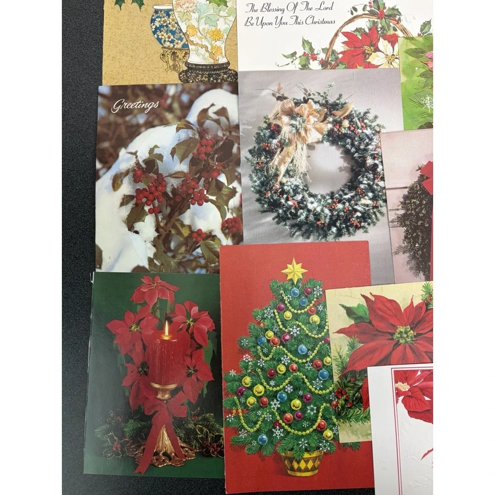 Vintage Christmas Cards Fronts ONLY Greenery Trees Wreaths Scrapbook Crafts 50+